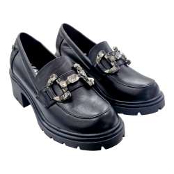 ZAPATO MOCASIN TACÓN ADORNO EMPEINE NEGRO XTI MUJER NEGRO