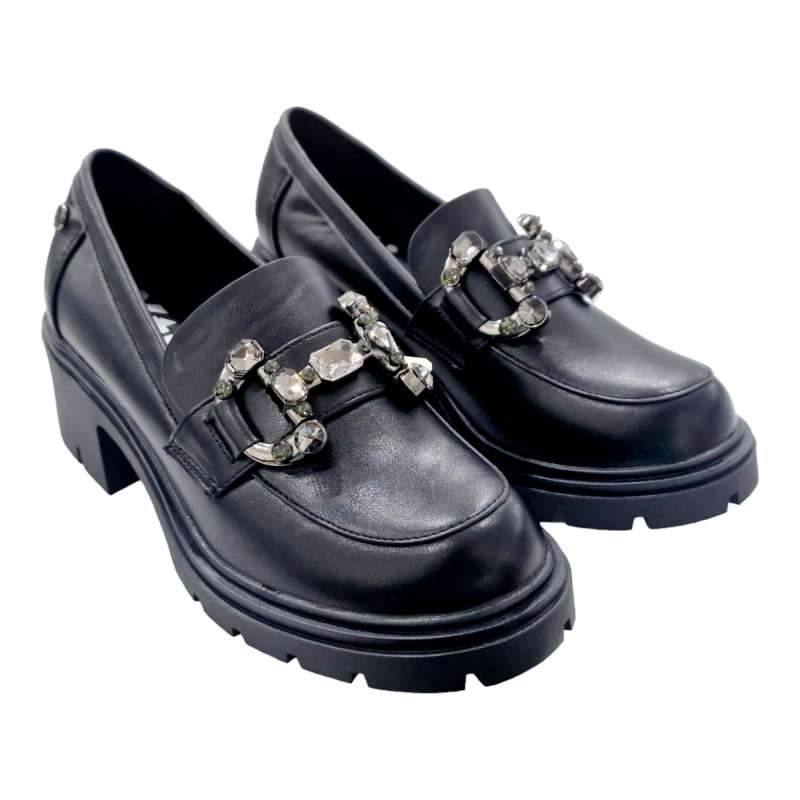 ZAPATO MOCASIN TACÓN ADORNO EMPEINE NEGRO XTI MUJER NEGRO