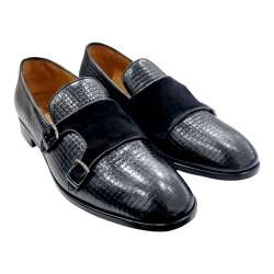 MEN'S SHOES DRESS ENGRAVED MOCCASIN WITH TWO BUCKLES