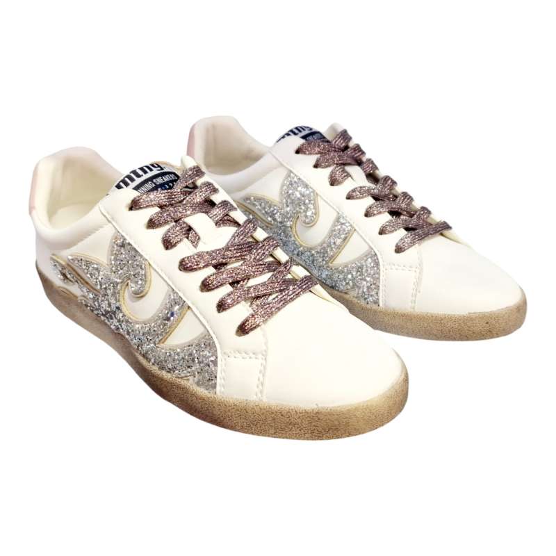 ZAPATILLAS MUNICH MUJER SUELA CASCO CORDONES BRILLO BLANCO