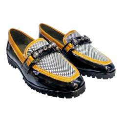 WOMEN'S PATENT LEATHER VAPEL DECORATION MOCCASIN SHOE