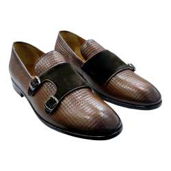 MEN'S SHOES DRESS ENGRAVED MOCCASIN WITH TWO BUCKLES