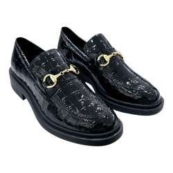 WOMEN'S MOCCASIN SHOE COCO PATENT LEATHER WITH STIRUP DECORATION