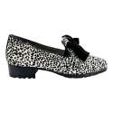 ZAPATOS MOCASÍN MUJER LEOPARDO BLANCO LAZO TACÓN BAJO BLANCO