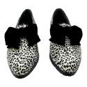 ZAPATOS MOCASÍN MUJER LEOPARDO BLANCO LAZO TACÓN BAJO BLANCO