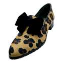 ZAPATOS MOCASÍN MUJER LEOPARDO LAZO TACÓN BAJO NEGRO