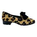 ZAPATOS MOCASÍN MUJER LEOPARDO LAZO TACÓN BAJO NEGRO