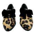 ZAPATOS MOCASÍN MUJER LEOPARDO LAZO TACÓN BAJO NEGRO