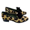 ZAPATOS MOCASÍN MUJER LEOPARDO LAZO TACÓN BAJO NEGRO