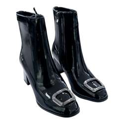 WOMEN'S BOOT WITH PATENT LEATHER HEEL WITH BROOCH DECORATION