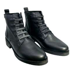 WOMEN'S BOOTS WITH ELASTIC LACES AND ZIPPER BLACK