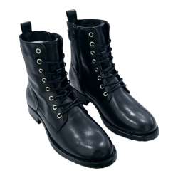 BOTINES MILITAR MUJER CLÁSICO PIEL NEGRO NEGRO