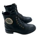 BOTIN MUJER ESTILO MILITAR DETALLE CRISTAL NEGRO