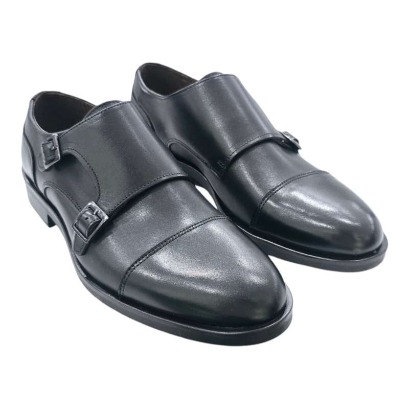 ZAPATOS HOMBRE VESTIR DOS HEBILLAS NEGRO NEGRO