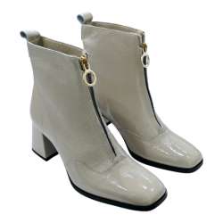 WOMEN'S WIDE HEEL ANKLE BOOTS WITH FRONT ZIP BEIG