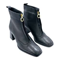 WOMEN'S WIDE HEEL BOOTS WITH FRONT ZIPPER BLACK