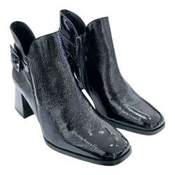 WOMEN'S BOOTS WITH WIDE HEEL PATENT LEATHER SQUARE TOE BLACK