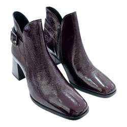 WOMEN'S WIDE HEEL ANKLE BOOTS PATENT LEATHER SQUARE TOE BURGUNDY