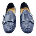 MOCASIN BELGA HOMBRE PIEL TRENZADA DOBLE MONK MARINO