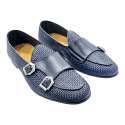 MOCASIN BELGA HOMBRE PIEL TRENZADA DOBLE MONK MARINO