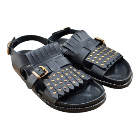 SANDALIAS BIO MUJER CON FLECOS Y TACHAS PUNTA CUADRADA NEGRO NEGRO