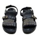 SANDALIAS BIO MUJER CON FLECOS Y TACHAS PUNTA CUADRADA NEGRO NEGRO