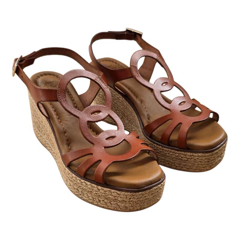 SANDALIAS MUJER CUNA CIRCULOS EMPEINE CUERO CUERO