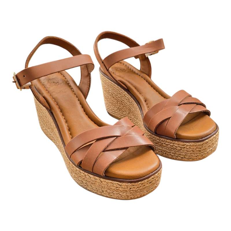 SANDALIAS MUJER CUNA TIRAS CRUZADA Y PULSERA CUERO CUERO