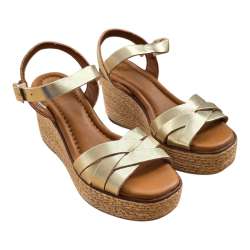 SANDALIAS MUJER CUNA TIRAS CRUZADA Y PULSERA PLATINO PLATINO