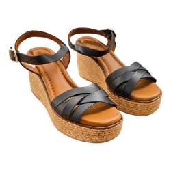 SANDALIAS MUJER CUNA TIRAS CRUZADA Y PULSERA NEGRO NEGRO