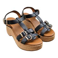 SANDALIA CUNA TIRAS HEBILLAS MUJER NEGRO NEGRO