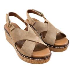 SANDALIAS CUNA TIRAS CRUZADAS SERRAJE CAMEL CAMEL