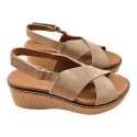 SANDALIAS CUNA TIRAS CRUZADAS SERRAJE CAMEL CAMEL