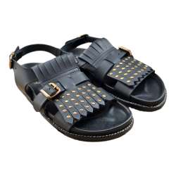 SANDALIAS BIO MUJER CON FLECOS Y TACHAS PUNTA CUADRADA NEGRO NEGRO