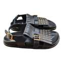 SANDALIAS BIO MUJER CON FLECOS Y TACHAS PUNTA CUADRADA NEGRO NEGRO