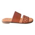 SANDALIAS PALA PLANA MUJER DOBLE TIRA TRENZADA CUERO CUERO