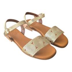 SANDALIAS MUJER PLANAS PULSERA TIRA GRABADA PLATINO PLATINO