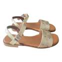 SANDALIAS MUJER PLANAS PULSERA TIRA GRABADA PLATINO PLATINO