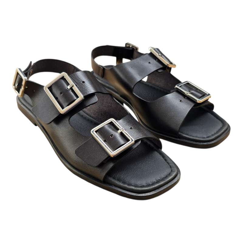 SANDALIA PLANA MUJER HEBILLAS NEGRO NEGRO
