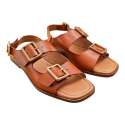 SANDALIA PLANA MUJER HEBILLAS CUERO CUERO