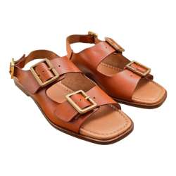SANDALIA PLANA MUJER HEBILLAS CUERO CUERO