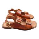 SANDALIA PLANA MUJER HEBILLAS CUERO CUERO