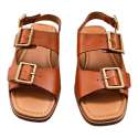 SANDALIA PLANA MUJER HEBILLAS CUERO CUERO