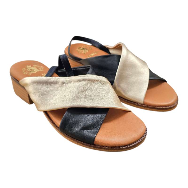 SANDALIA CRUZADA BICOLOR TAC?N BAJO MUJER NEGRO NEGRO