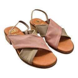 SANDALIA CRUZADA BICOLOR TAC?N BAJO MUJER BEIGE BEIGE