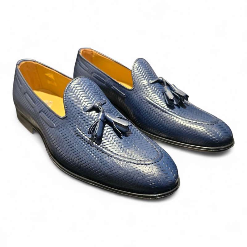 ZAPATOS HOMBRE MOCASIN VESTIR PIEL GRABADA AZUL AZUL