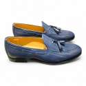 ZAPATOS HOMBRE MOCASIN VESTIR PIEL GRABADA AZUL AZUL