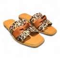 SANDALIAS MUJER PLANAS COMBINADAS LEOPARDO Y CAMEL CAMEL