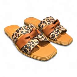 SANDALIAS MUJER PLANAS COMBINADAS LEOPARDO Y CAMEL CAMEL