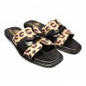 SANDALIAS MUJER PLANAS COMBINADAS LEOPARDO Y NEGRO NEGRO